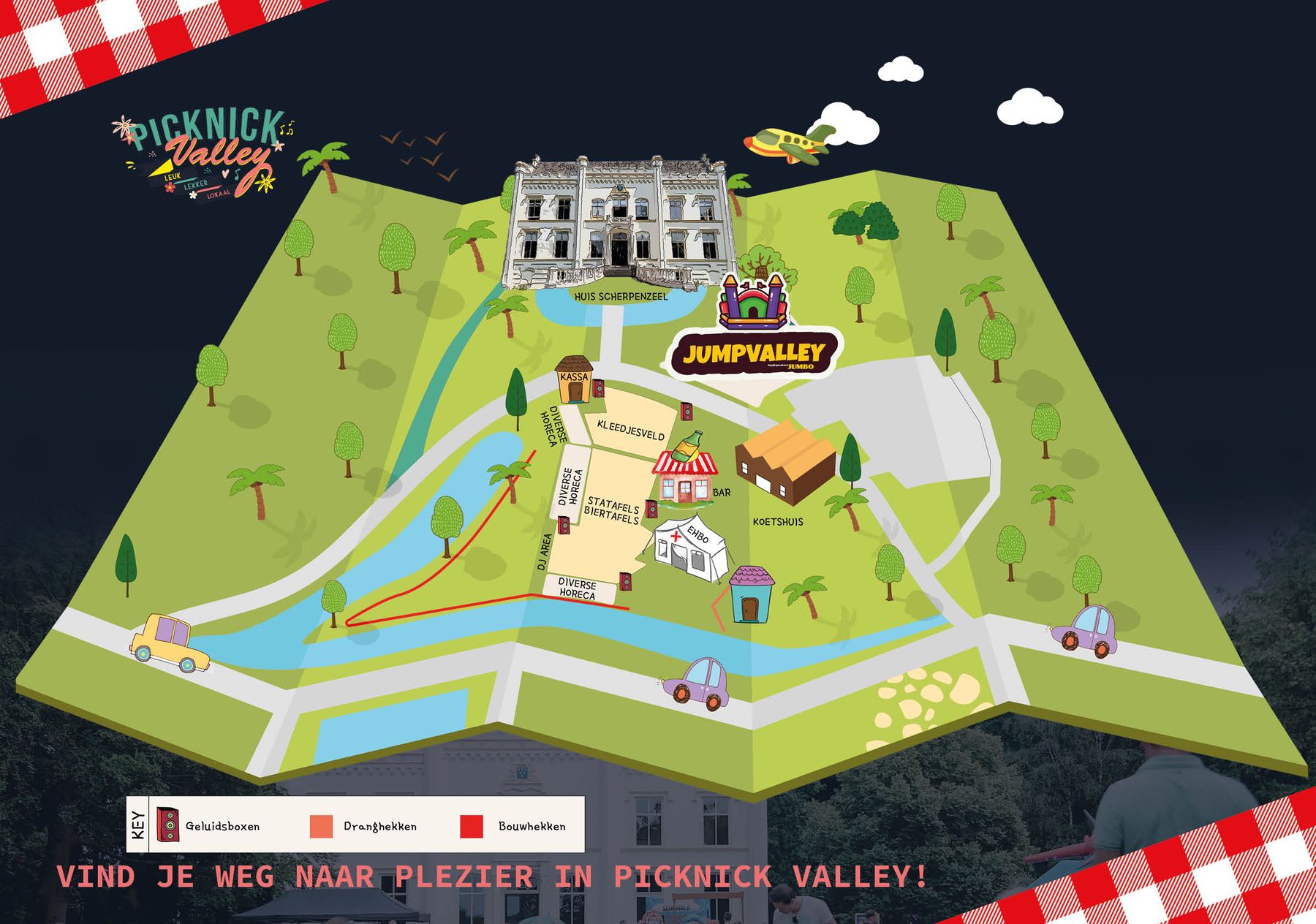 Plattegrond van het PicknickValley-terrein bij Huis Scherpenzeel